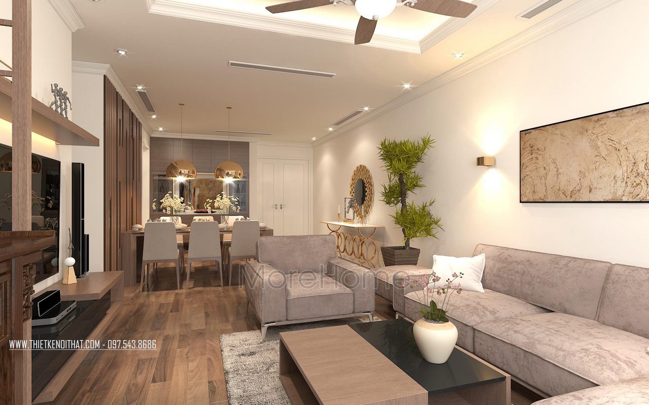 Thiết kế nội thất phòng khách chung cư Ngoại Giao Đoàn Bắc Từ Liêm Hà Nội